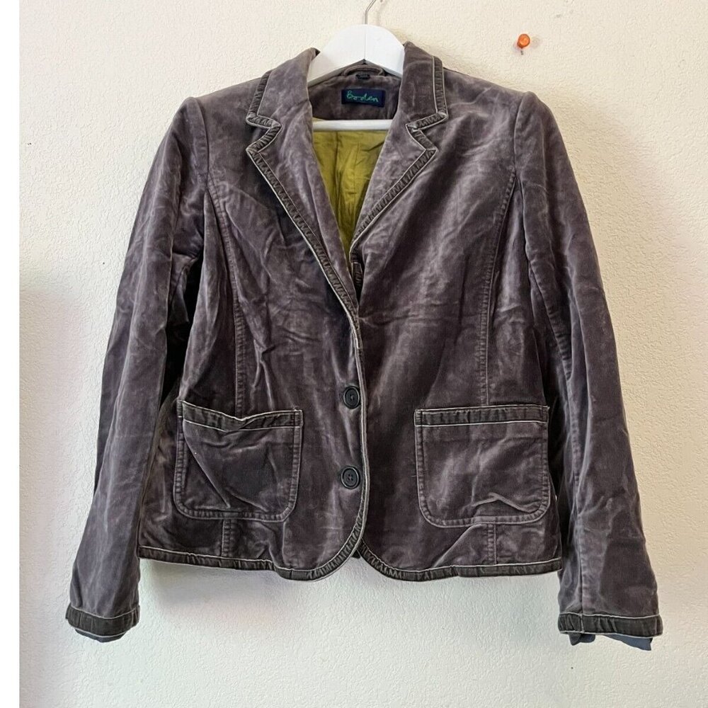 Boden Women's Three Button Velvet Blazer Jacket Brown Lined Pockets Casual Soft